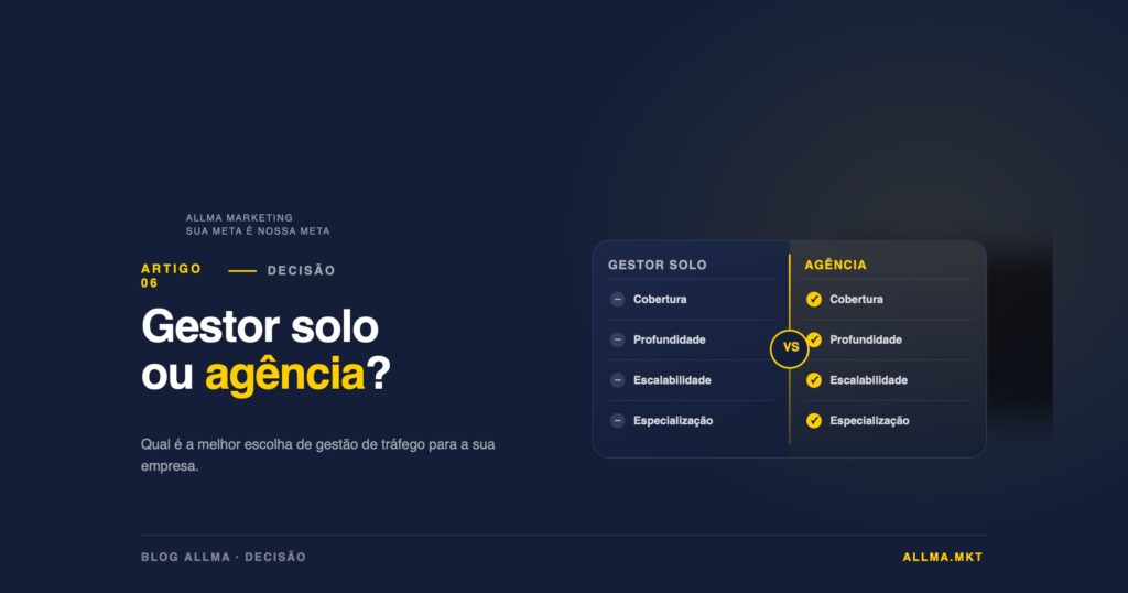 Entenda as diferenças reais entre contratar um gestor de tráfego freelancer e uma agência de gestão de tráfego e qual faz mais sentido para o seu momento.