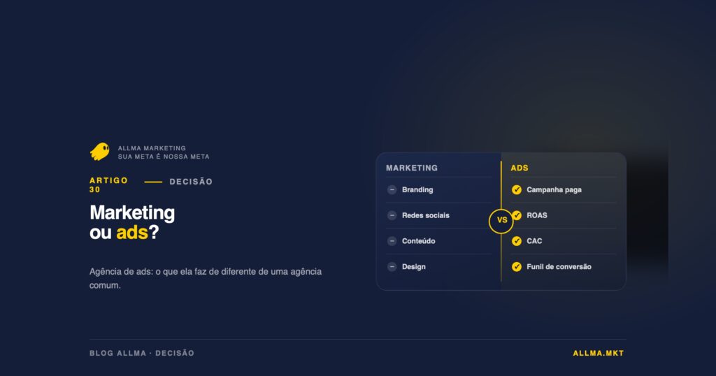 Entenda o que é uma agência de ads, o que a diferencia de uma agência de marketing comum e como escolher a certa para o seu objetivo de negócio.